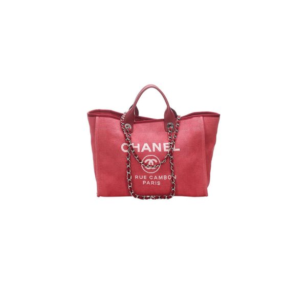 Ch*el woven straw raffia striped medium deauville tote