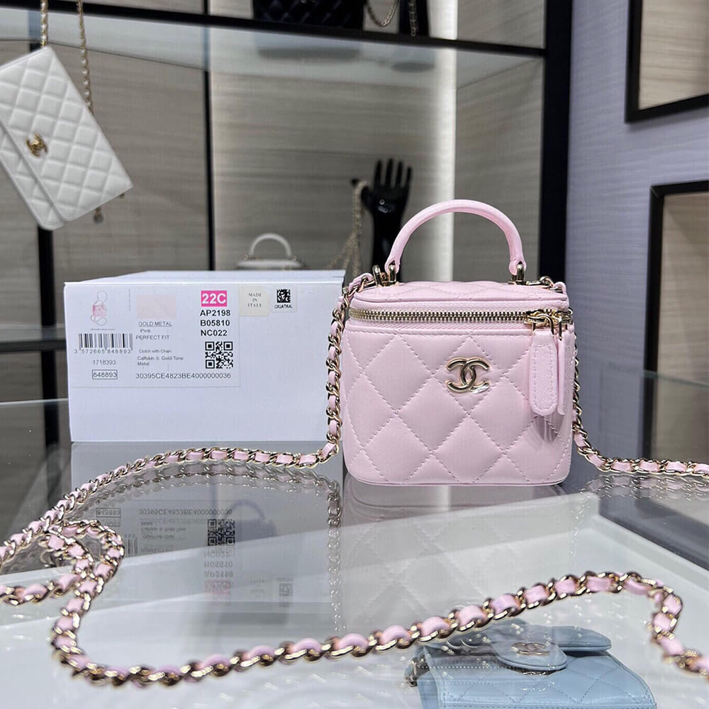 Ch*el quilted pearl crush mini vanity case with top handle